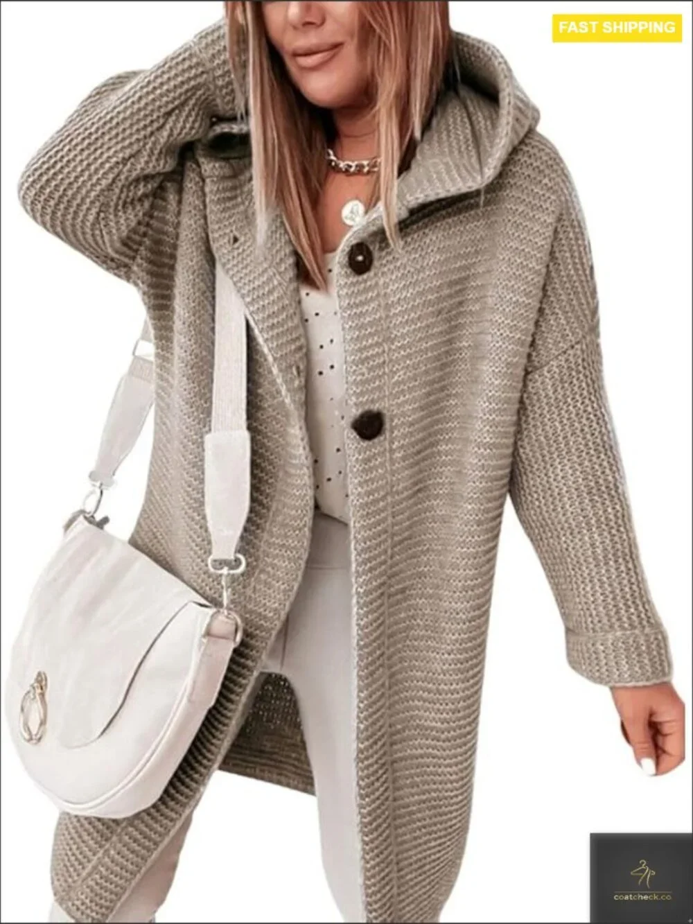 Oversized Hooded Chunky Cardigan Sweater Long Knit Slouchy Open Front Button Up